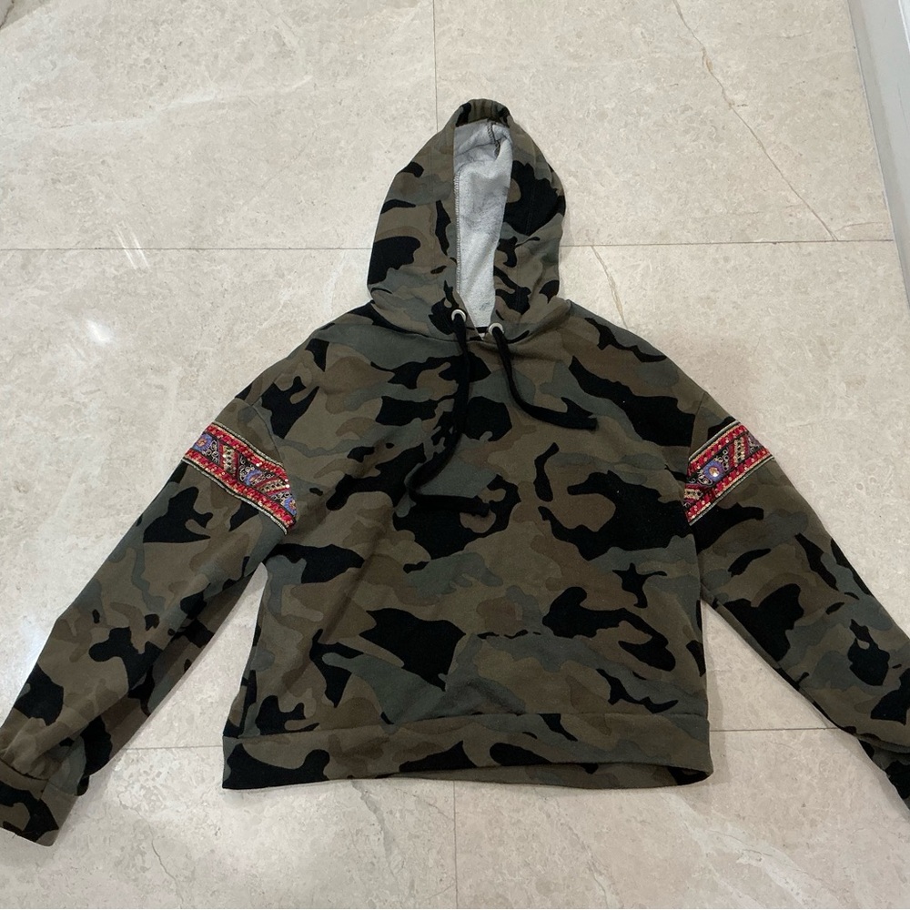 ZARA zara military print with sequin hoodie